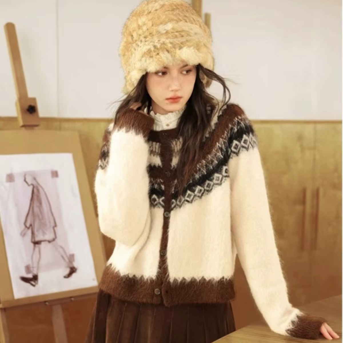 Cardigan en laine d'alpaga et polyester décontracté pour femme style nordique automne hiver occassions spéciales confortable élégant à offrir