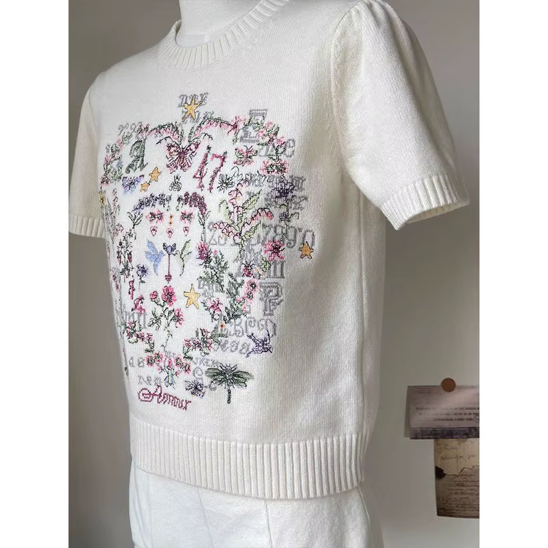 Pull tricoté à manches courtes pour femme