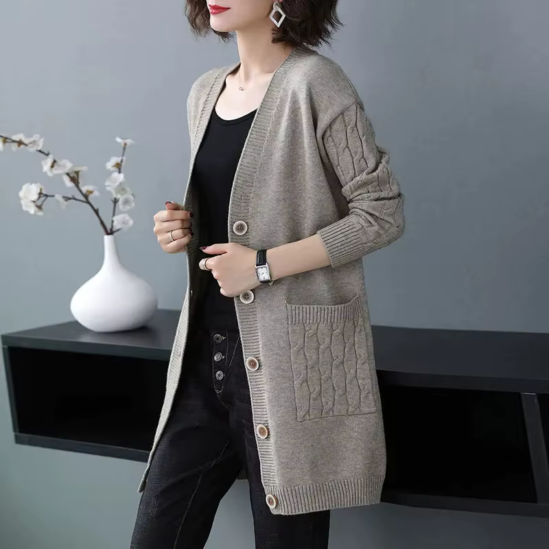 Dames pull veste 2025 automne hiver col en v être tout-match femmes tricot Cardigan