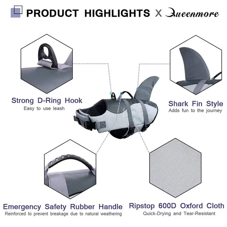 Gilet de sauvetage de style requin pour chien, vêtements imperméables et confortables, adaptés à la marche des chiens et à l'entraînement des chiens, fournitures pour animaux de compagnie