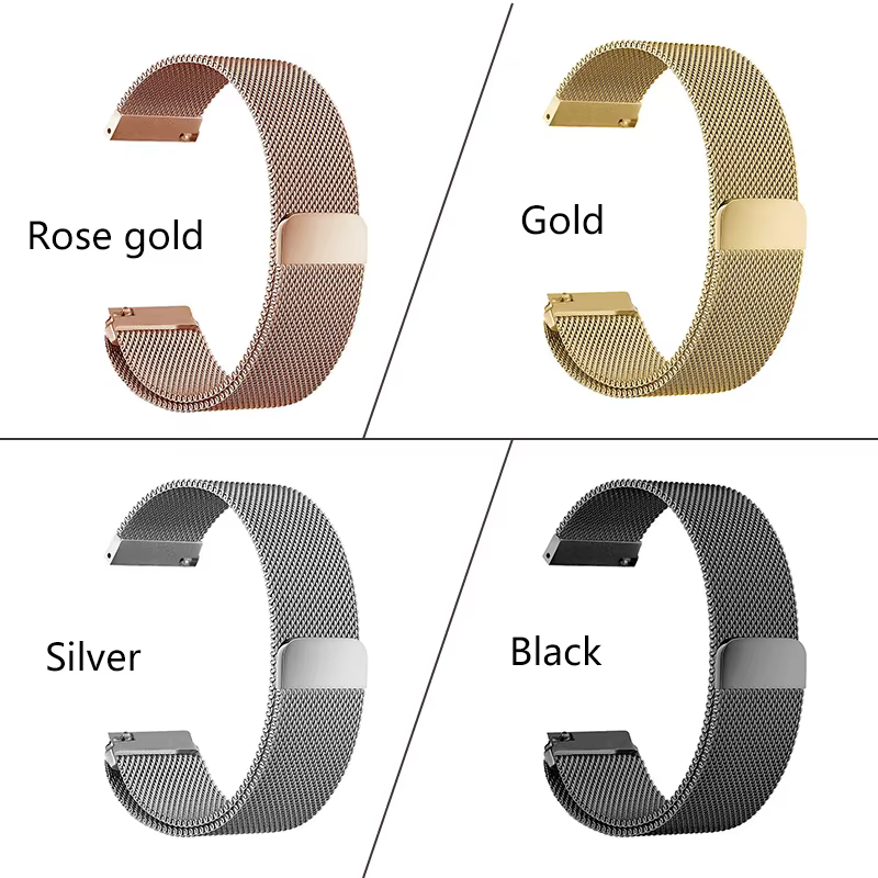 Bracelets de montre à boucle milanaise en maille, pour Galaxy Watch 3 4 5, 16mm, 18mm, 20mm, 22mm, 4 couleurs, fermeture magnétique