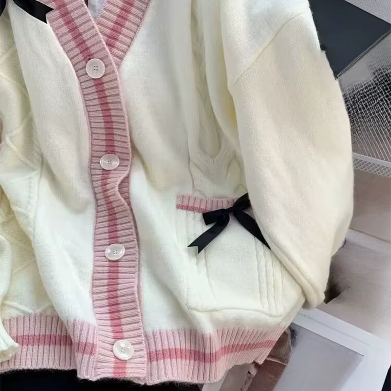 Cardigan décontracté avec nœud doux pour femme