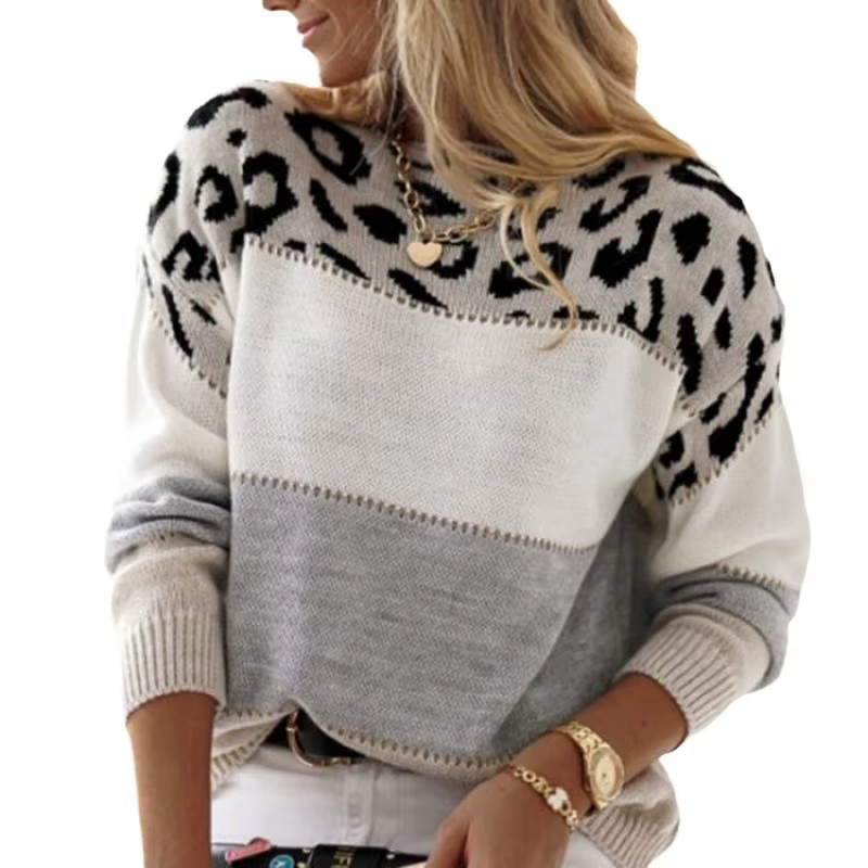 Pull léopard à manches longues pour femme