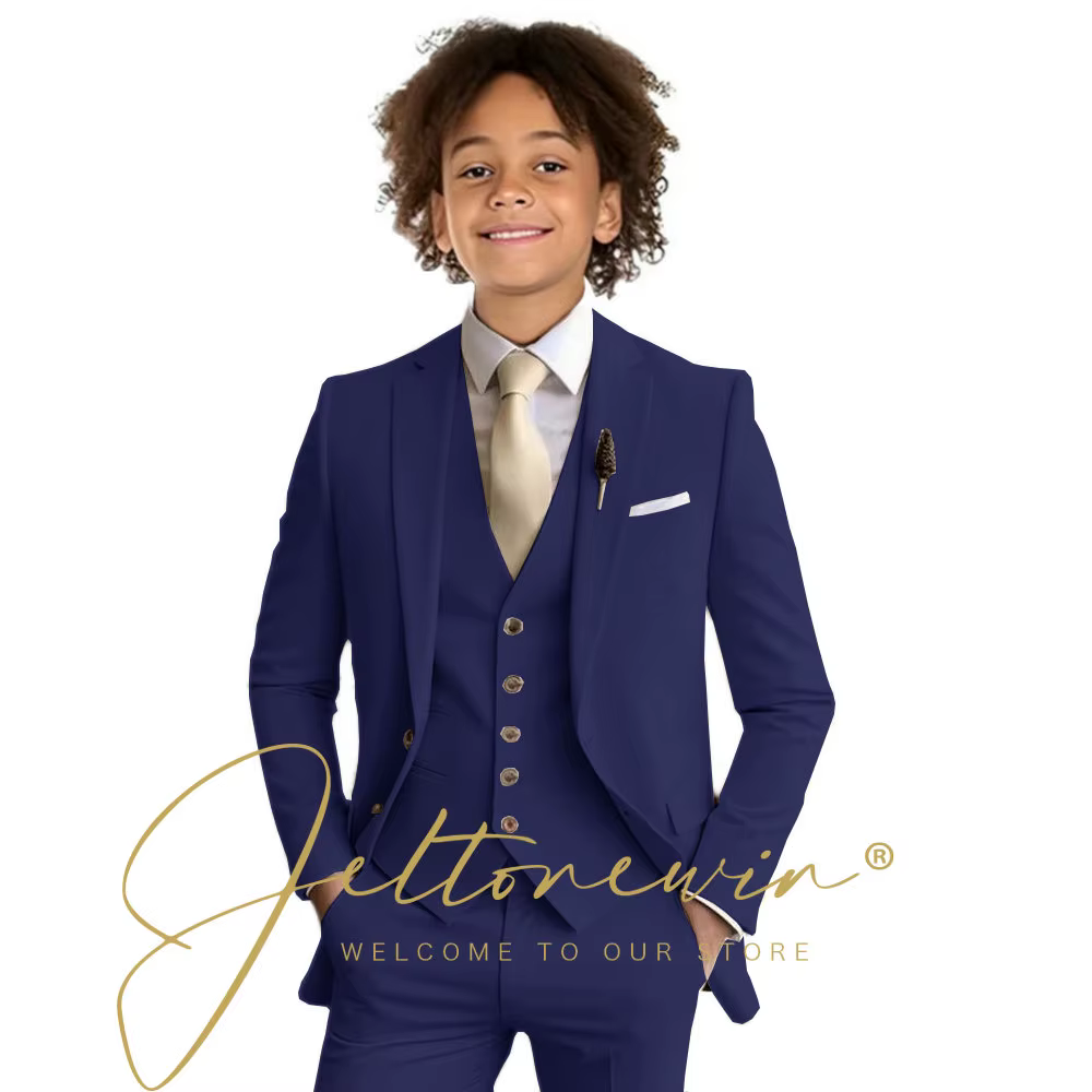 Costume formel Beige pour garçon, ensemble 3 pièces pour mariage, bal, dîner, uniforme pour enfants, Tuxedos personnalisé, Blazer, gilet, pantalon