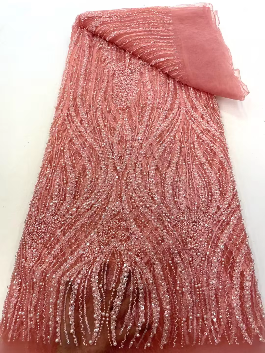 Tissu en dentelle perlée brodée en maille française, paillettes nigérianes 2025, robe de mariée, matériel de couture, luxe,