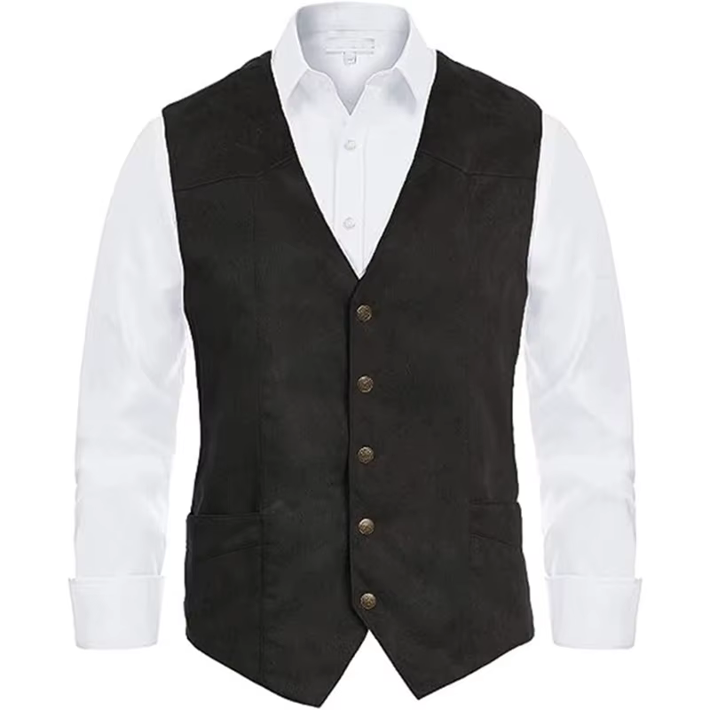 Veste Vintage sans manches à simple boutonnage pour hommes, gilet à ourlet incurvé, vêtements d'extérieur