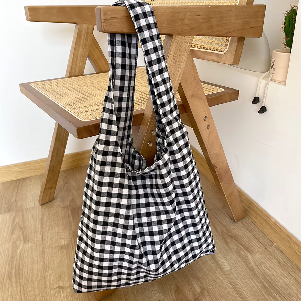 Sac à provisions réutilisable de grande capacité pour femmes, sacs à carreaux vintage, grill en coton, fourre-tout de livre d'écolières, sacs à main émaillés pour femmes