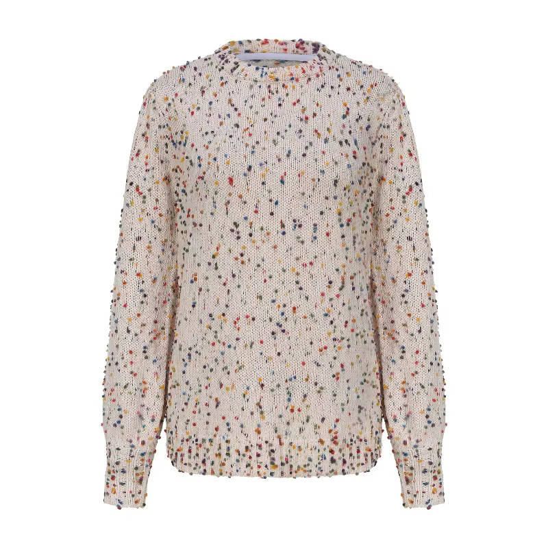 Pull tricoté pour femme, crochet à pois colorés, col rond, automne et hiver