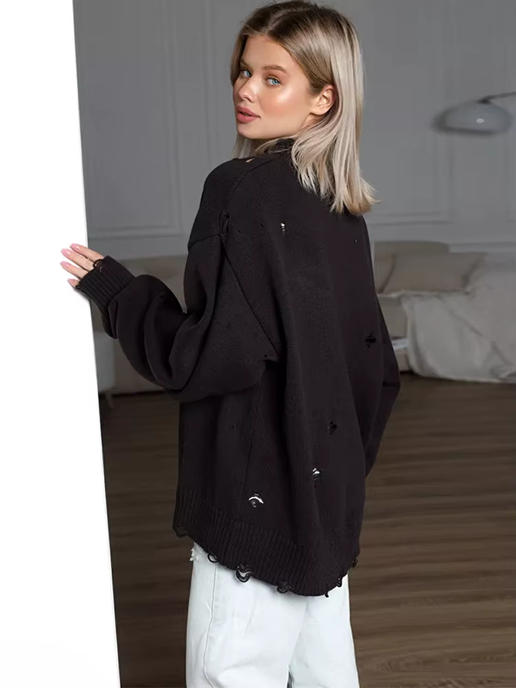 Pull tricoté en détresse pour femmes