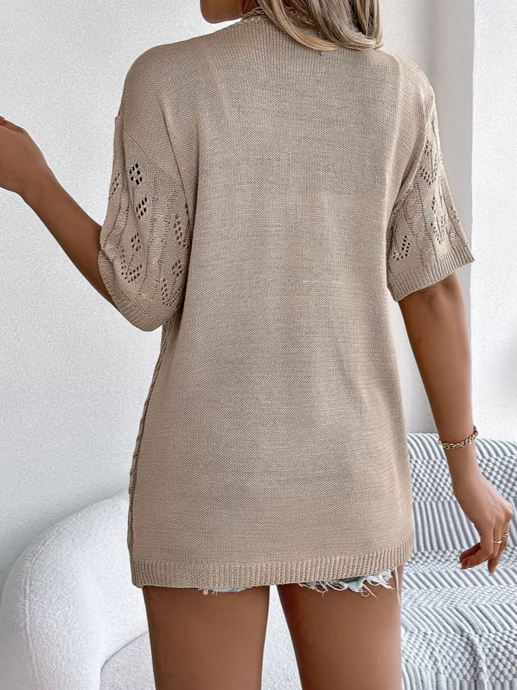 Pull femmes 2025 mode creux à manches courtes tricoté crème solaire mince Cardigan décontracté couleur Pure vêtements d'extérieur respirants hauts