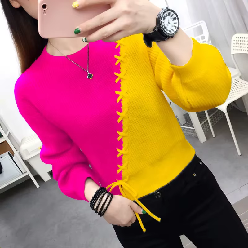 Pull à Manches sulfet Col Rond pour Femme