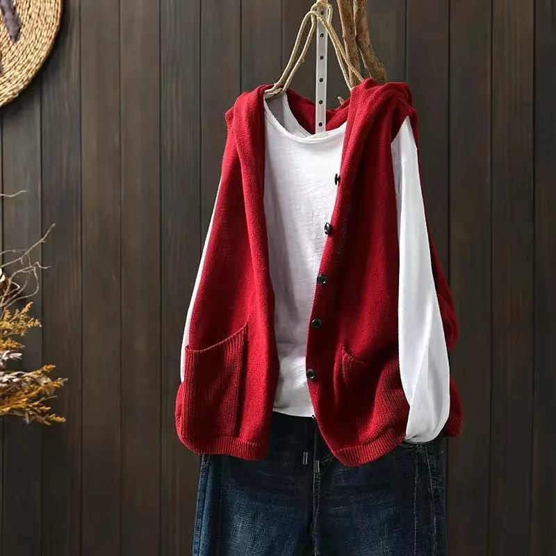 Gilet Cardigan rouge tricoté pour femme