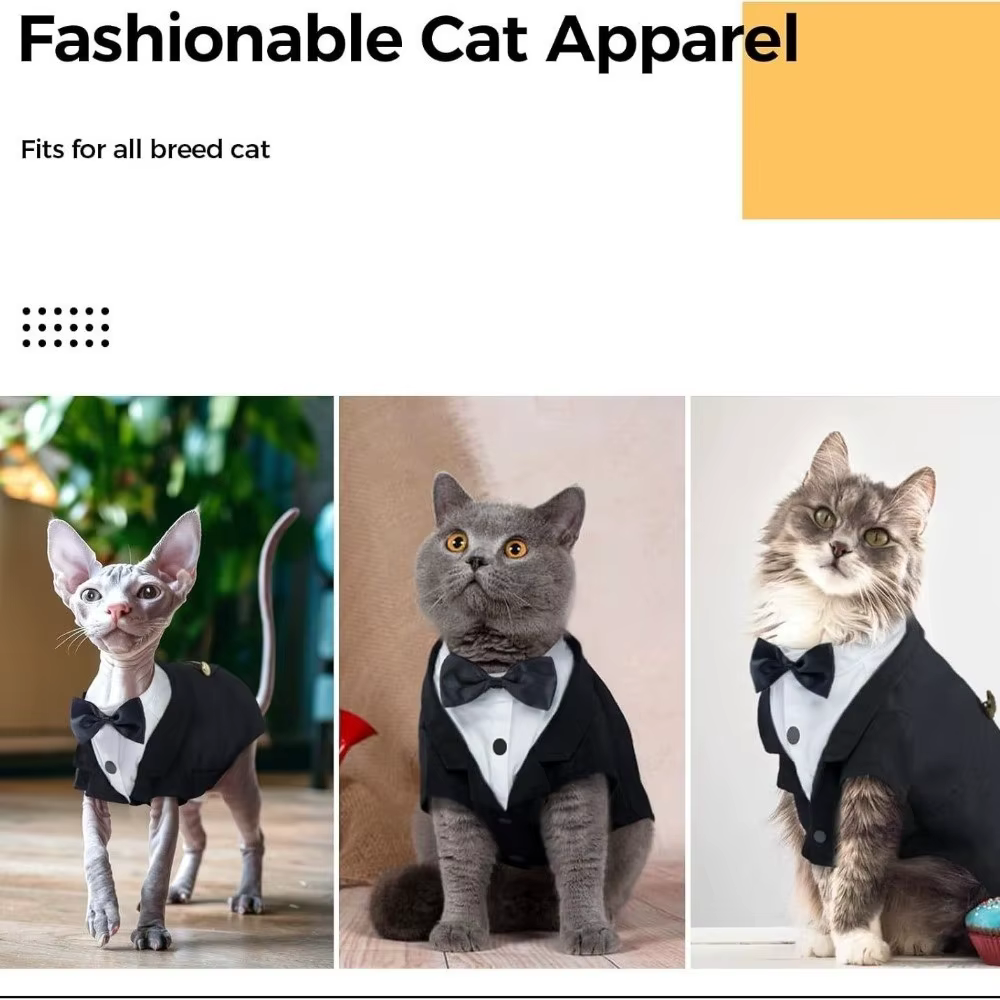 Chemise chat gilet vêtements chat anniversaire manteau vêtements robe de mariée avec cravate tenue formelle mariage anniversaire chat gilet nœud papillon cravate