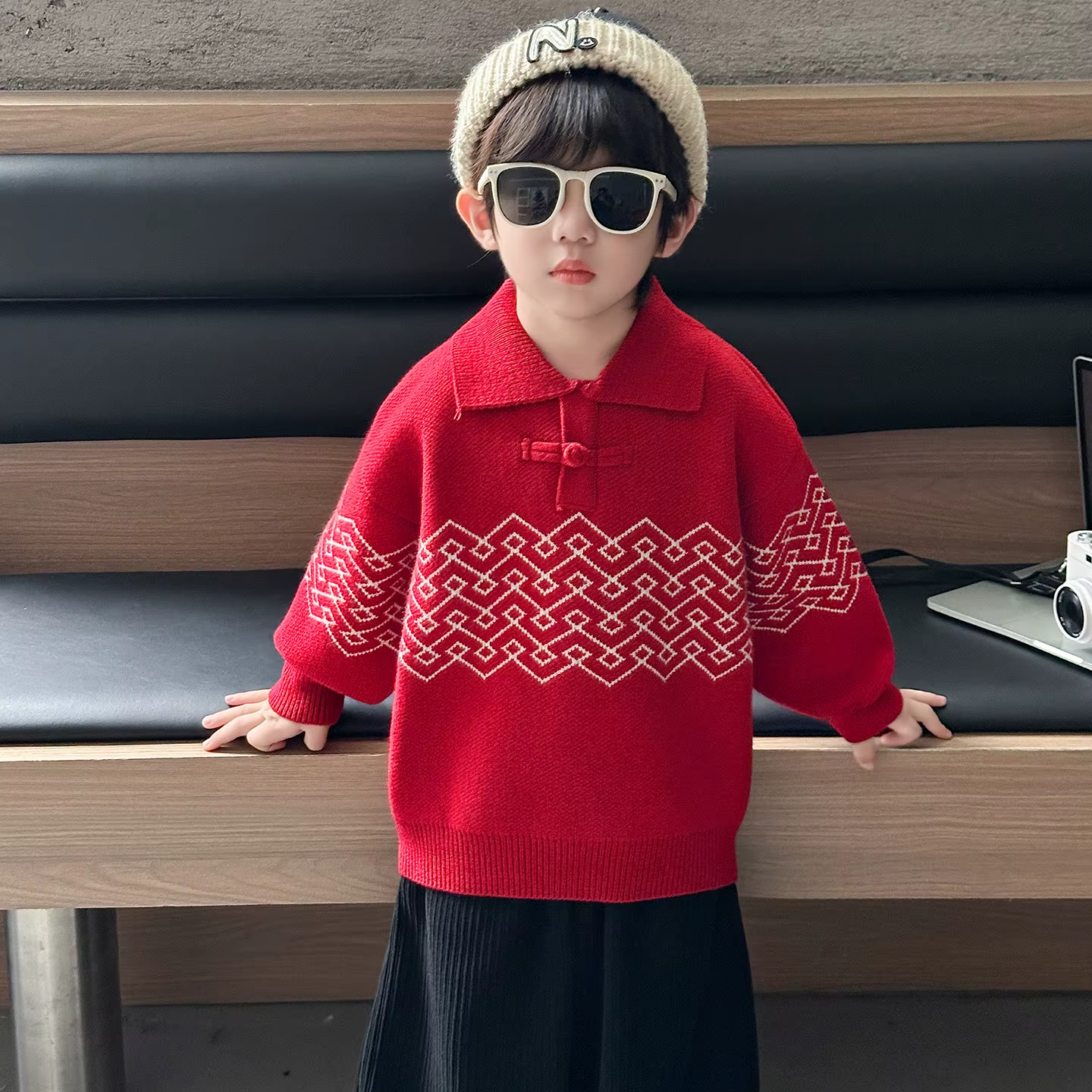 Élégant bébé garçon couleur rouge col rabattu pull enfant en bas âge nouveau printemps tricoté vêtements enfants mode tricots âge 2-11 ans
