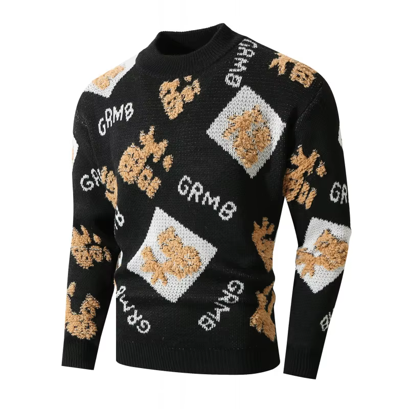 Pull de Noël à col rond pour hommes, manches longues, pull de Noël tricoté décontracté unisexe, vêtements du nouvel an chinois, grande taille, M-XXXL