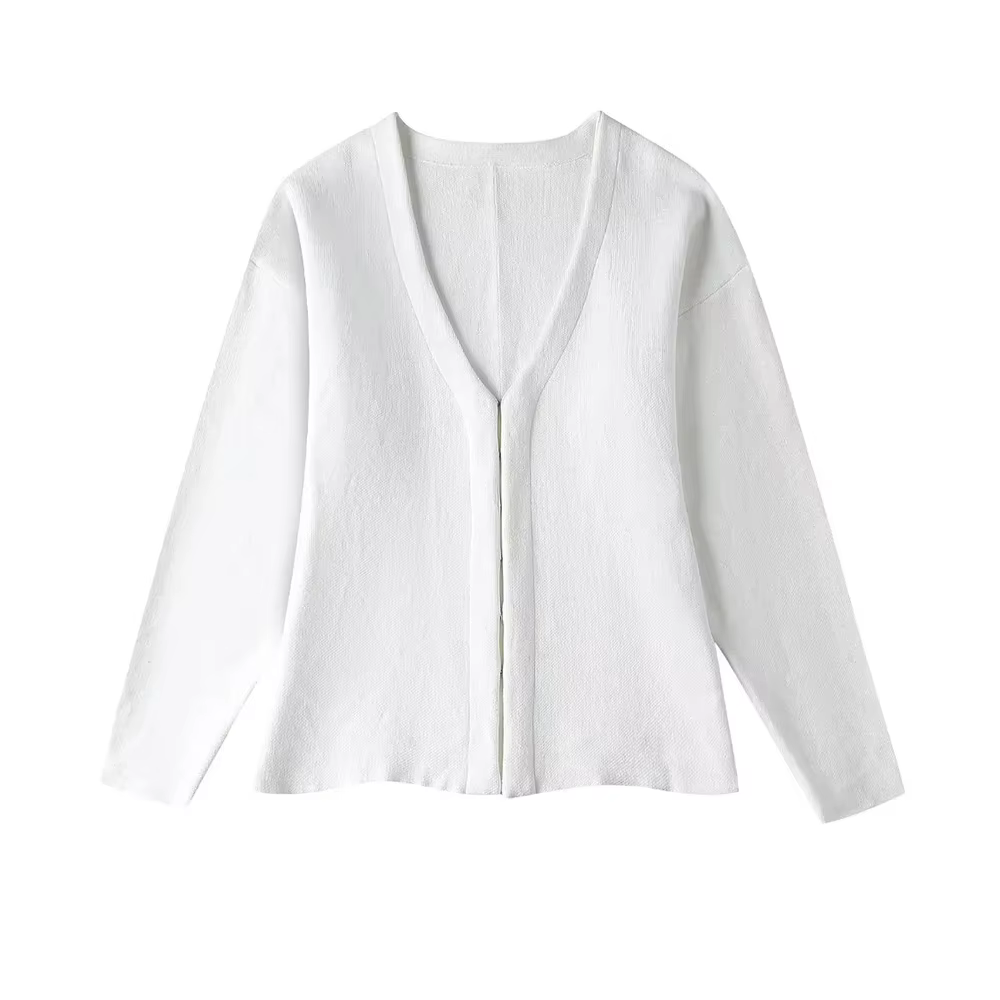Pull Cardigan en tricot ajusté à crochet sur le devant pour femmes