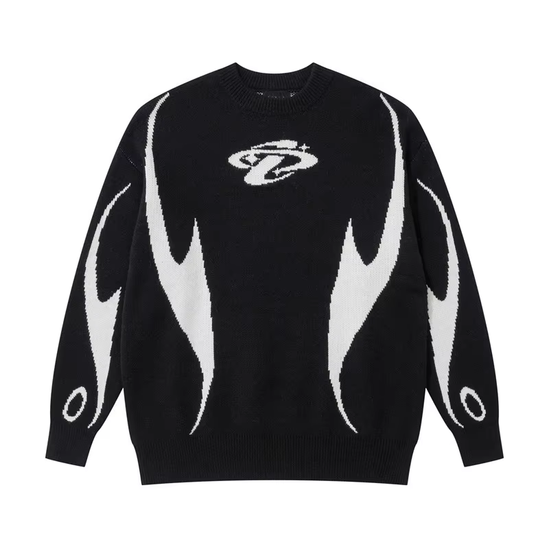 Pull blanc femme motif de caractère nouveau ample rétro pull en tricot ample veste mode femmes pull d'hiver