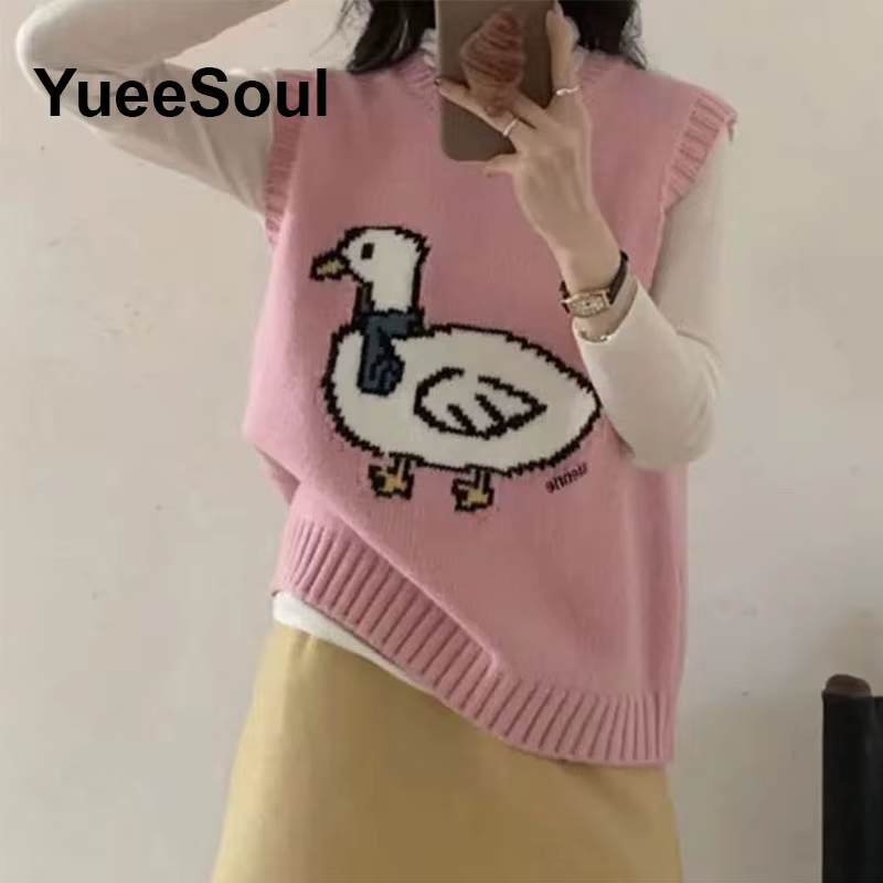 Pull rose tricoté sans manches, gilet surdimensionné, tricot, doux et mignon, décontracté, pour femmes, nouvelle collection automne 2026, Y2K