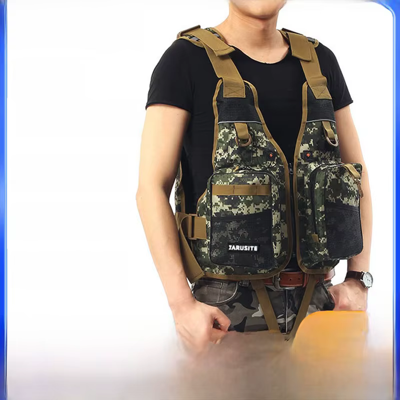 Gilet de pêche camouflage réglable à haute flottabilité, vêtement de natation extérieur respirant, séchage rapide, imperméable pour la pêche en mer