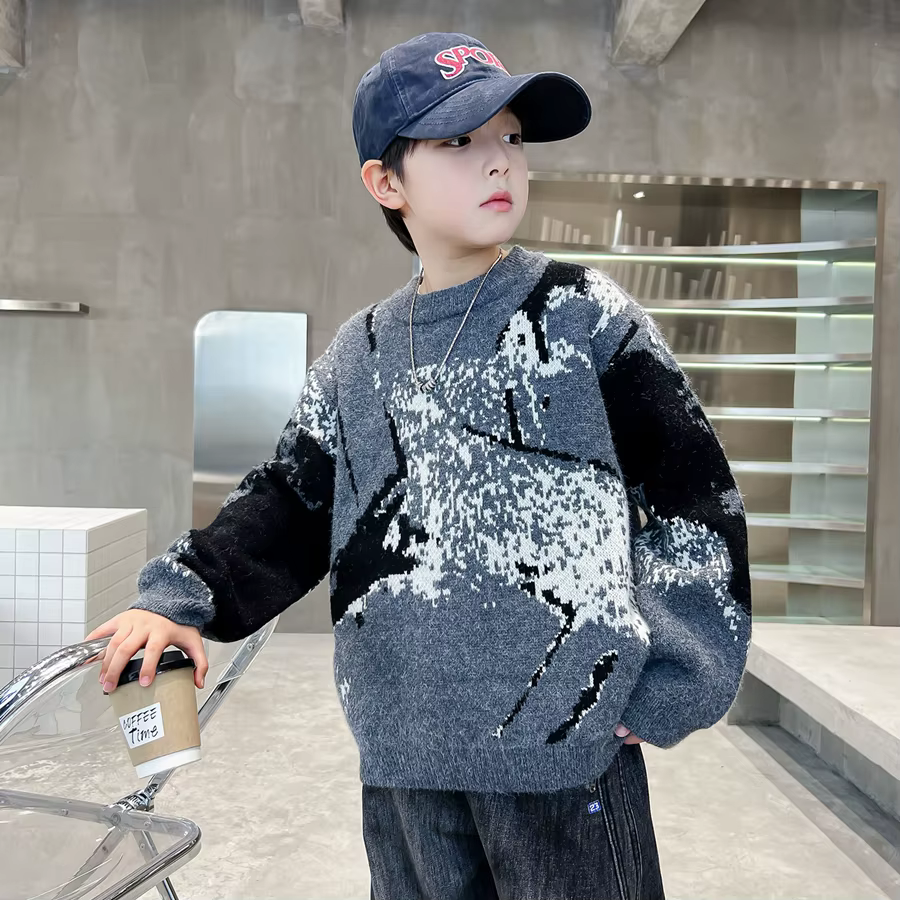 Pull de noël de couleur grise pour enfants, pour grand garçon, mode décontractée, automne hiver, vêtements tricotés pour adolescents, tricot de styliste