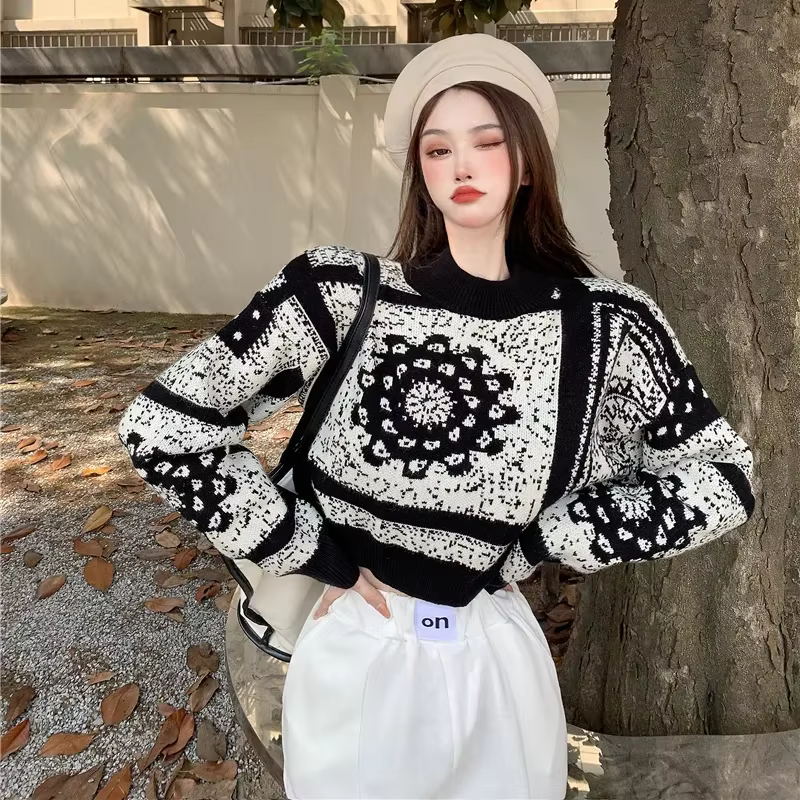 Pull femme graphique court hauts en tricot