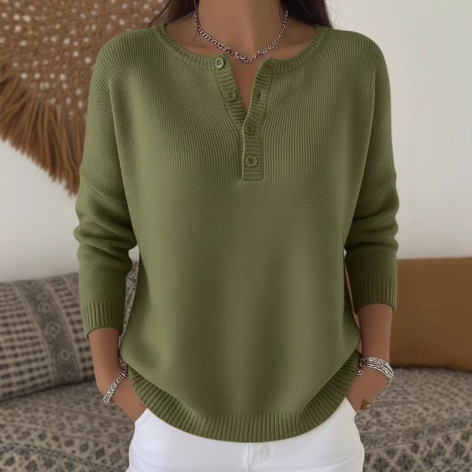 Pull en laine à boutons et col en v pour femme