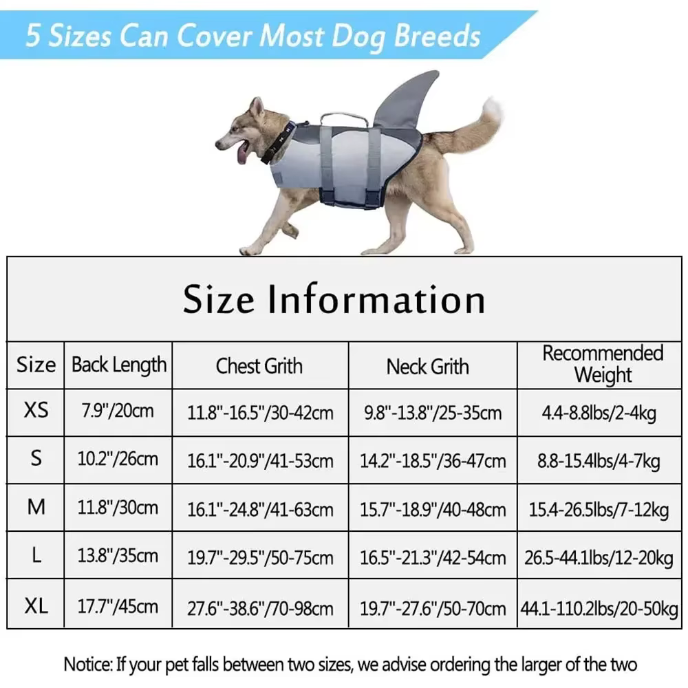 Gilet de sauvetage pour chien requin, vêtements de natation, gilet de sauvetage pour chiot, harnais de col, maillot de bain pour chien moyen et grand, tenues d'été pour animaux de compagnie
