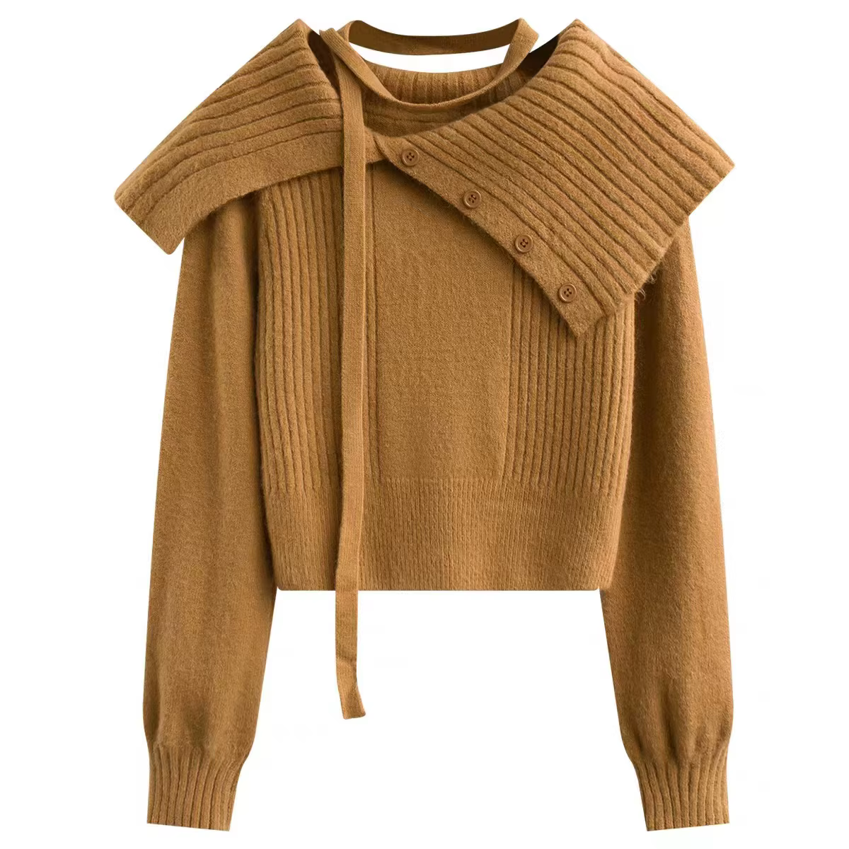 Pull marron à épaules dénudées pour femmes