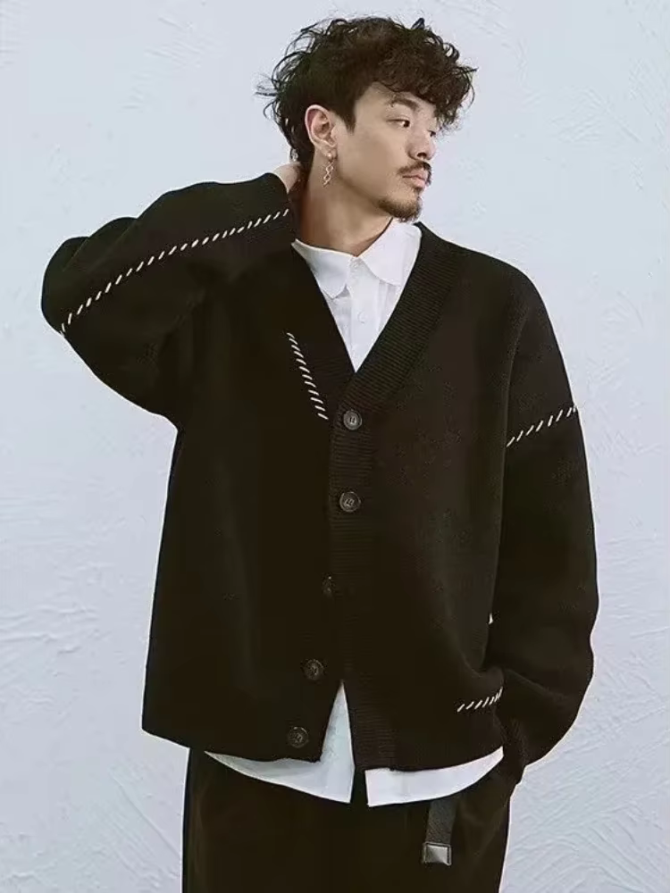 Chandails tricotés pour hommes manteau japonais rétro homme vêtements veste noir Cardigan hiver 2025 classique Sheap concepteur de luxe coton