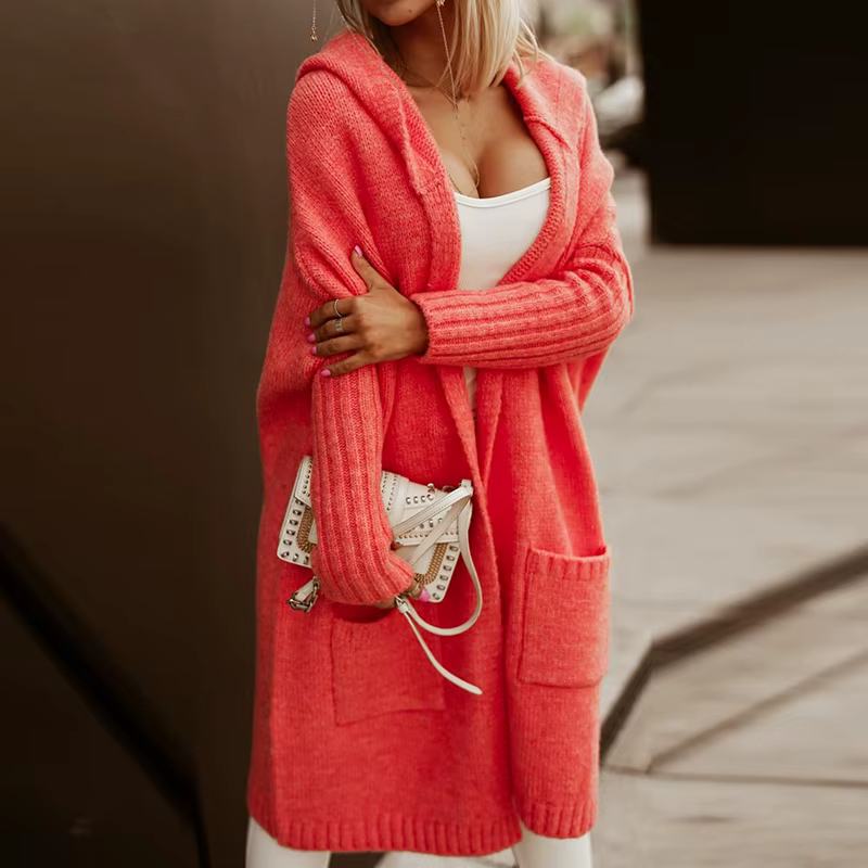 Cardigan à Capuche Long et Élégant pour Femme