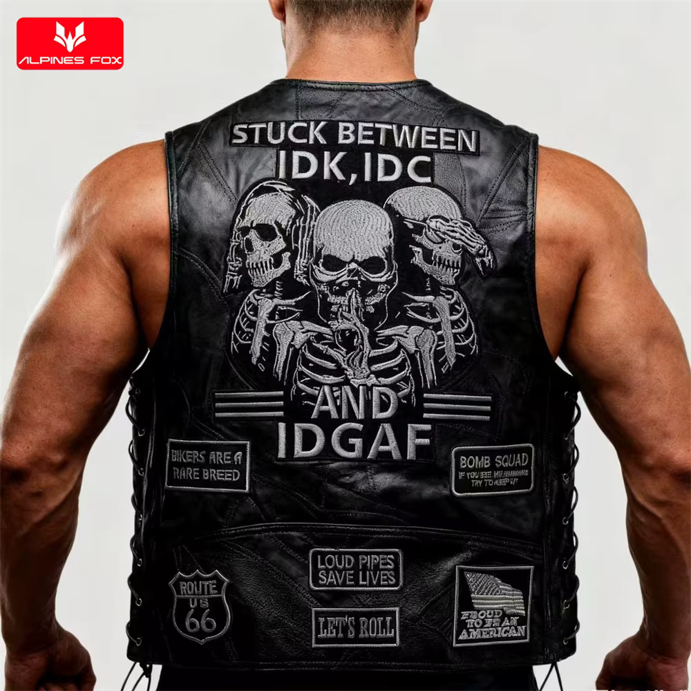 Veste de Moto Vintage homme en cuir véritable Racer rétro Moto gilet vêtements motard Moto gilet brodé sans manches