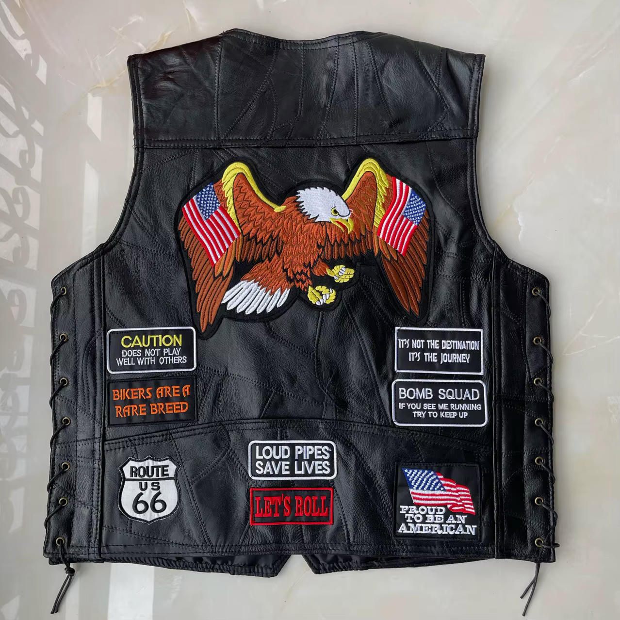 Blouson de Moto en Cuir Brodé pour Homme, Veste de Course, Quatre Saisons, Style Punk