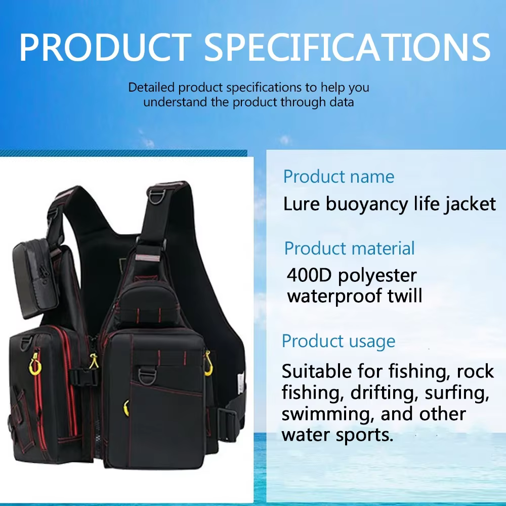 Gilet de pêche multifonctionnel pour hommes avec plusieurs poches, gilet de sauvetage de sécurité flottant pour équipement et équipement de pêche en plein air