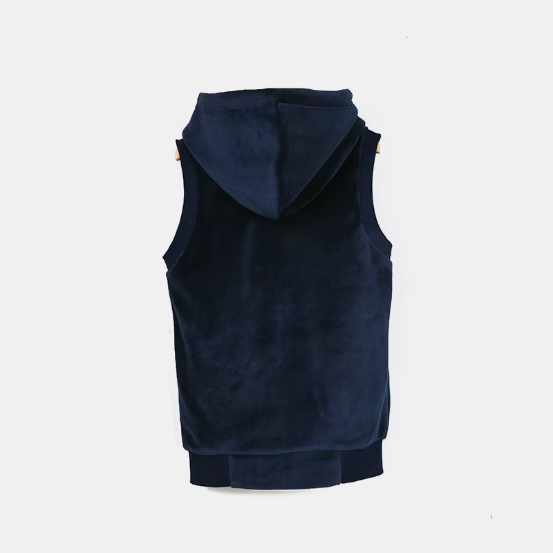 Vêtements d'enfance pour garçon/fille, gilet scolaire bleu marine avec doublure en velours, gilet extérieur à capuche, fermetures éclair sur le devant et cœur brodé, hauts pour enfants