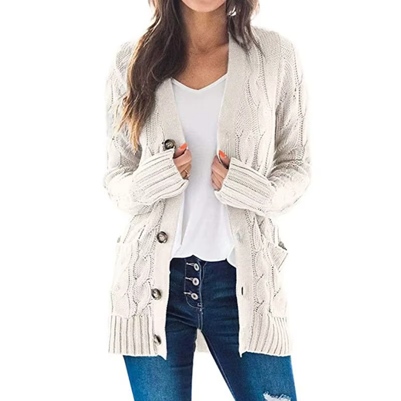 Cardigan en tricot torsadé bleu clair pour femme