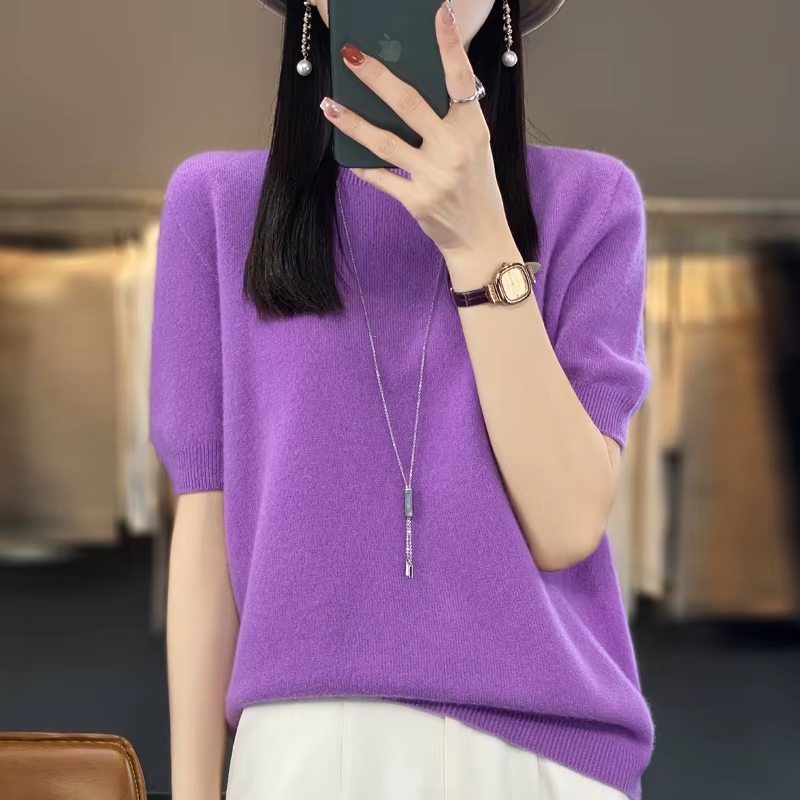 Pull court en cachemire à manches mi-longues pour femme