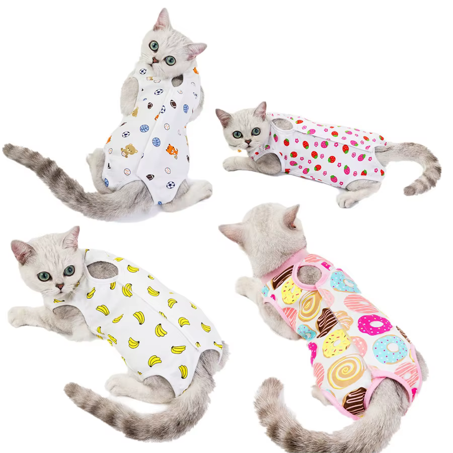 Gilet de récupération pour chat – Combinaison de protection et post-chirurgie confortable, tissu tricoté anti-léchage, fermeture à bouton facile pour les petites races