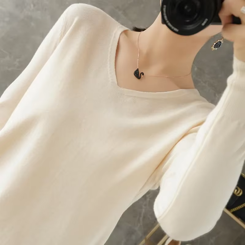 Pull en Cachemire à Manches Longues et Col en V pour Femme