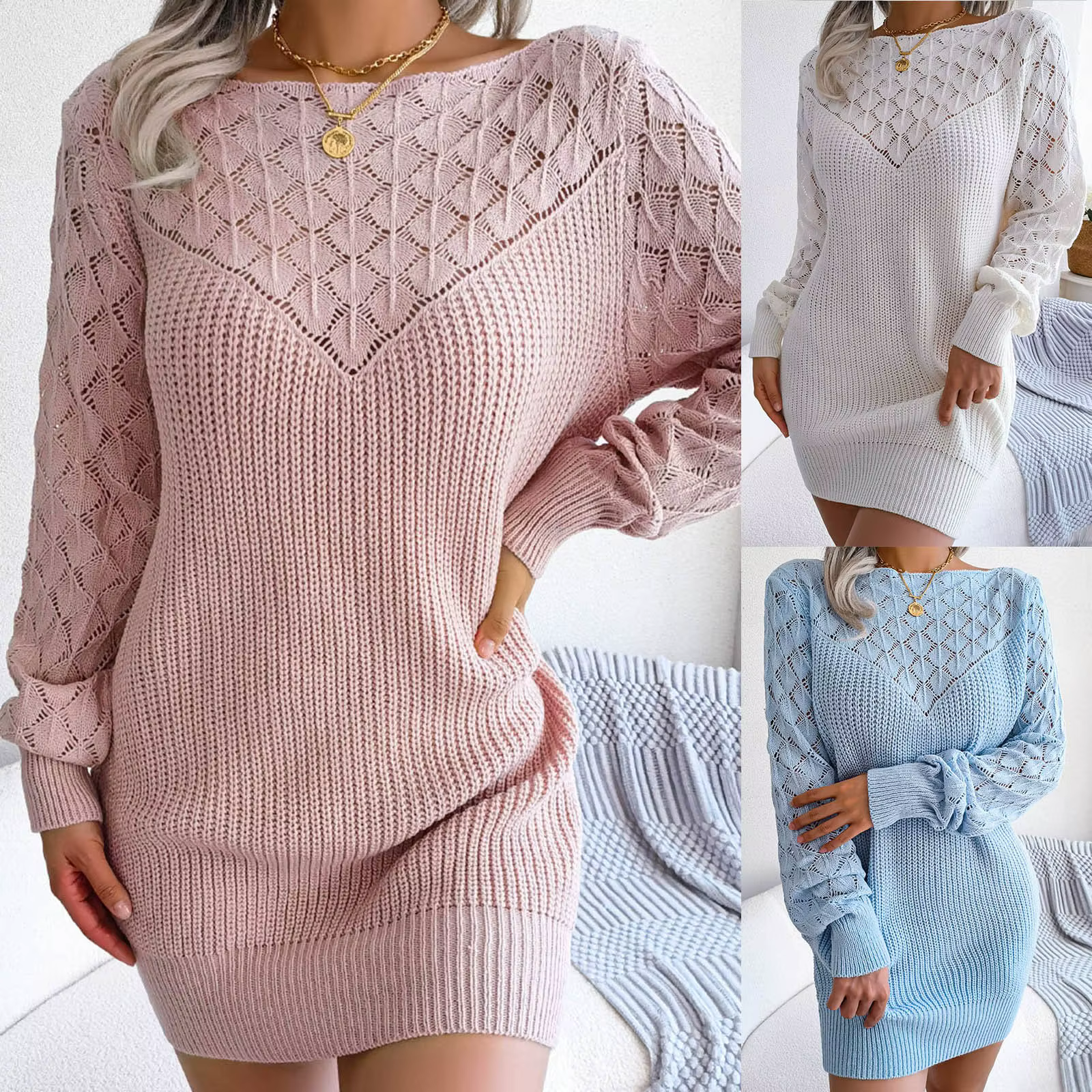 Robe pull légère polyester à manches longues pour femmes style décontracté ocasions spéciales été automne hiver