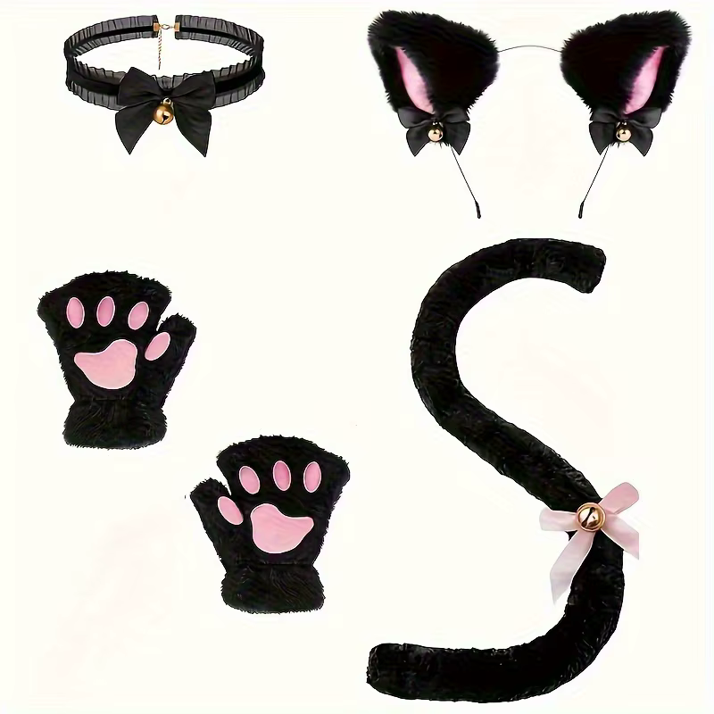 5 ensembles de tenues pour chat mignon : comprenant bandeau, gants, col et queue, tenue pour chat noir et blanc. Très adapté aux animaux