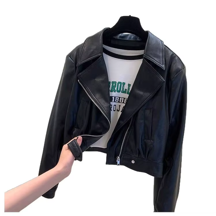 Veste en cuir marron pour femme