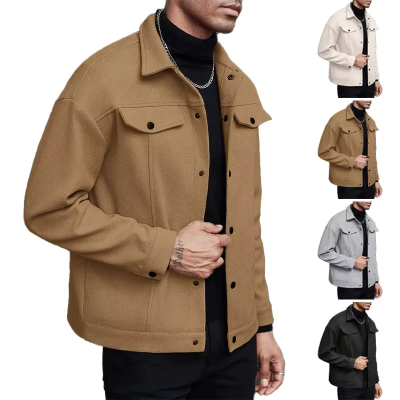 Veste en laine pour hommes, manteau à col de Style sportif décontracté, nouveau modèle d'automne et d'hiver, coupe confortable, vêtements d'extérieur décontractés pour affaires
