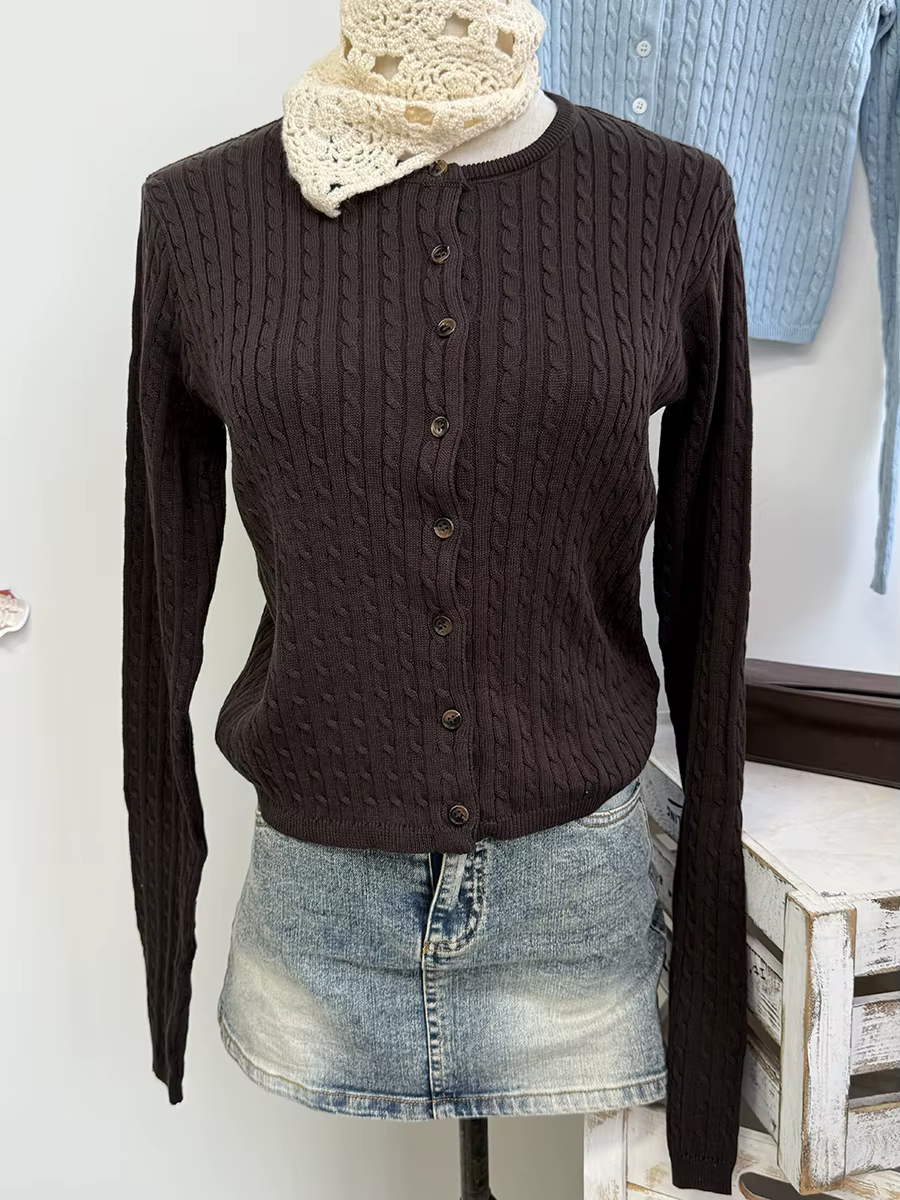 Cardigan Brun En Coton Femme Style Y2K Chic Et Décontracté Pour Femmes Occasions Spéciales