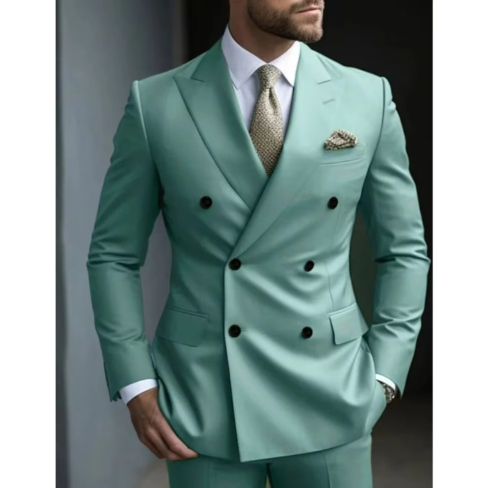 Costumes pour hommes à Double boutonnage vert sauge, ensemble 2 pièces à Six boutons, Blazer et pantalon, Tuxedos de mariage sur mesure, costumes de bal pour hommes