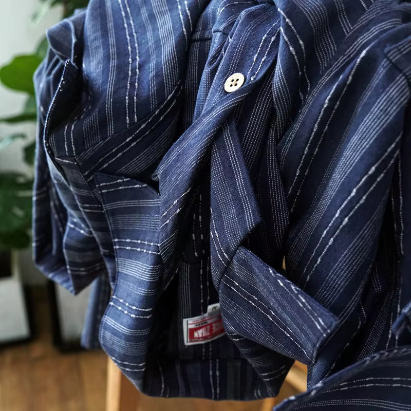 Chemise à manches courtes en jacquard pour hommes, col cubain, chemise d'été décontractée à rayures vintage pour hommes