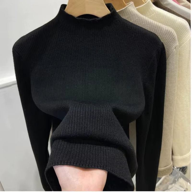 Col roulé hiver pull femmes élégant épaissir velours doublé chaud Sueter tricoté