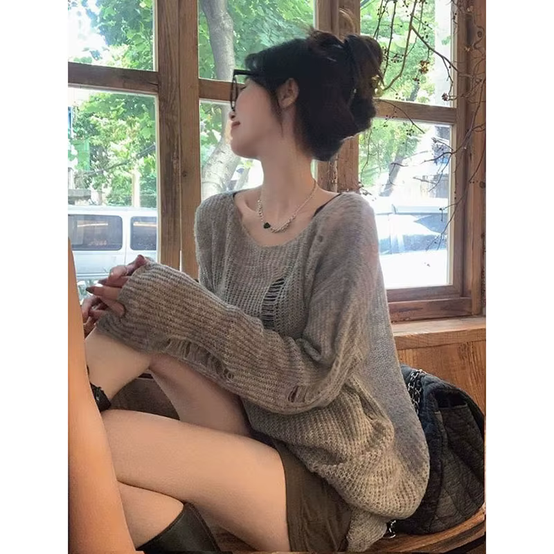 Pulls en tricot à trous style décontracté pour femme