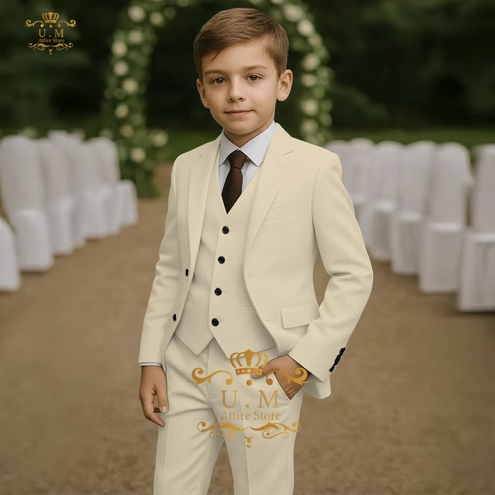 Costume vert sauge élégant pour garçons, ensemble 3 pièces, veste, gilet, pantalon, tenue sur mesure pour mariage, dîner de noël, cadeau de smoking Kis