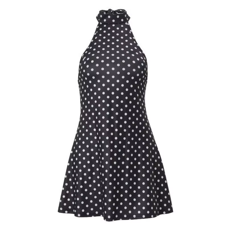 Robes Halter à Pois Imprimés pour Femmes – Tendance, Sexy, Streetwear, Dos Nu, Sans Manches, Col Rond, Mini Robes Fourreau Ajustées
