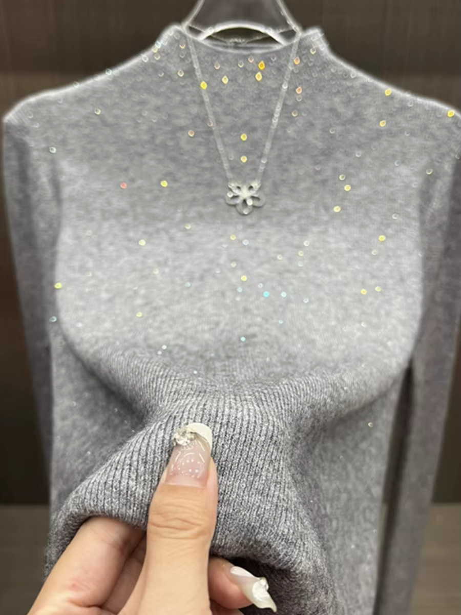 Hiver col roulé chandails femmes hauts scintillants coupe ajustée Pull